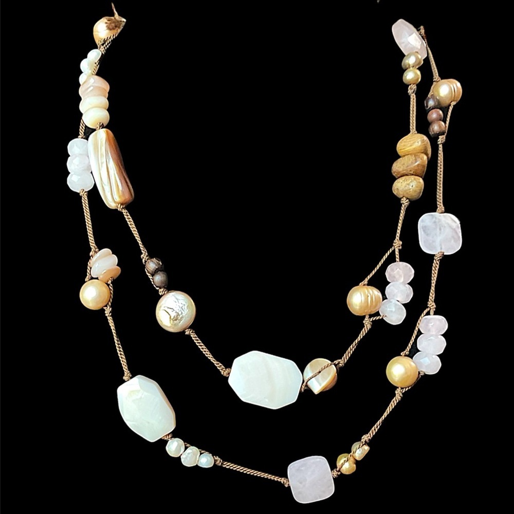 Vintage Silpada Sterling Silver Rose Quartz Pearl Beaded Necklace